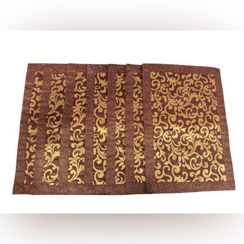 LN set of 7 placemats Table Waterford thanksgiving Christmas maroon gold 18 x 13